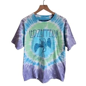 Liquid Blue Tie Dye Led Zeppelin USA 1977 Short Sleeve T Shirt